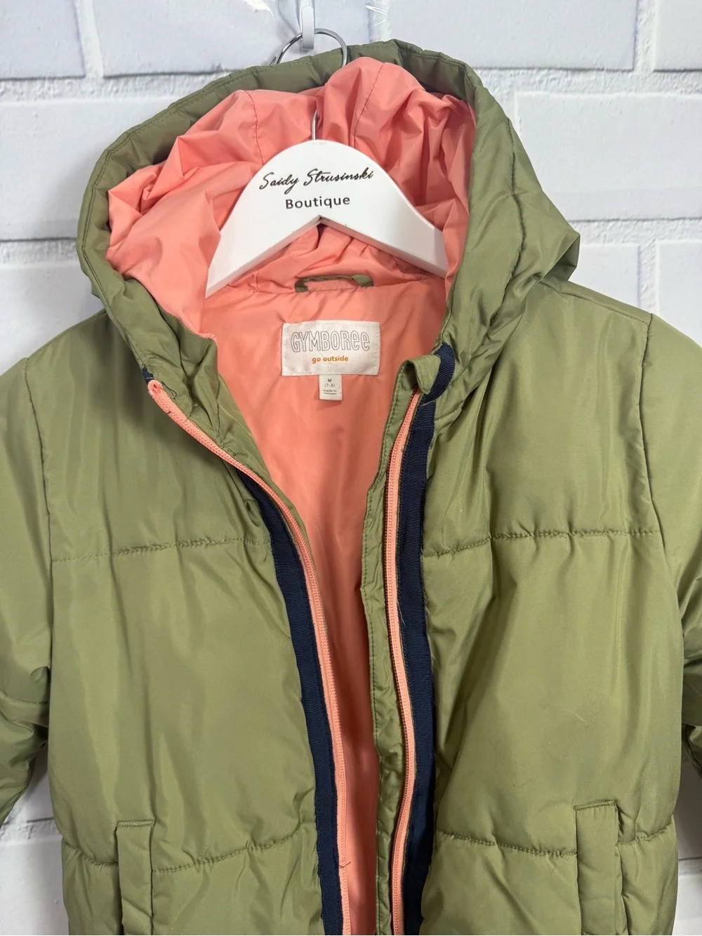 Gymboree Girls Puffer Jacket Olive Green Hooded Coat Size M 7-8